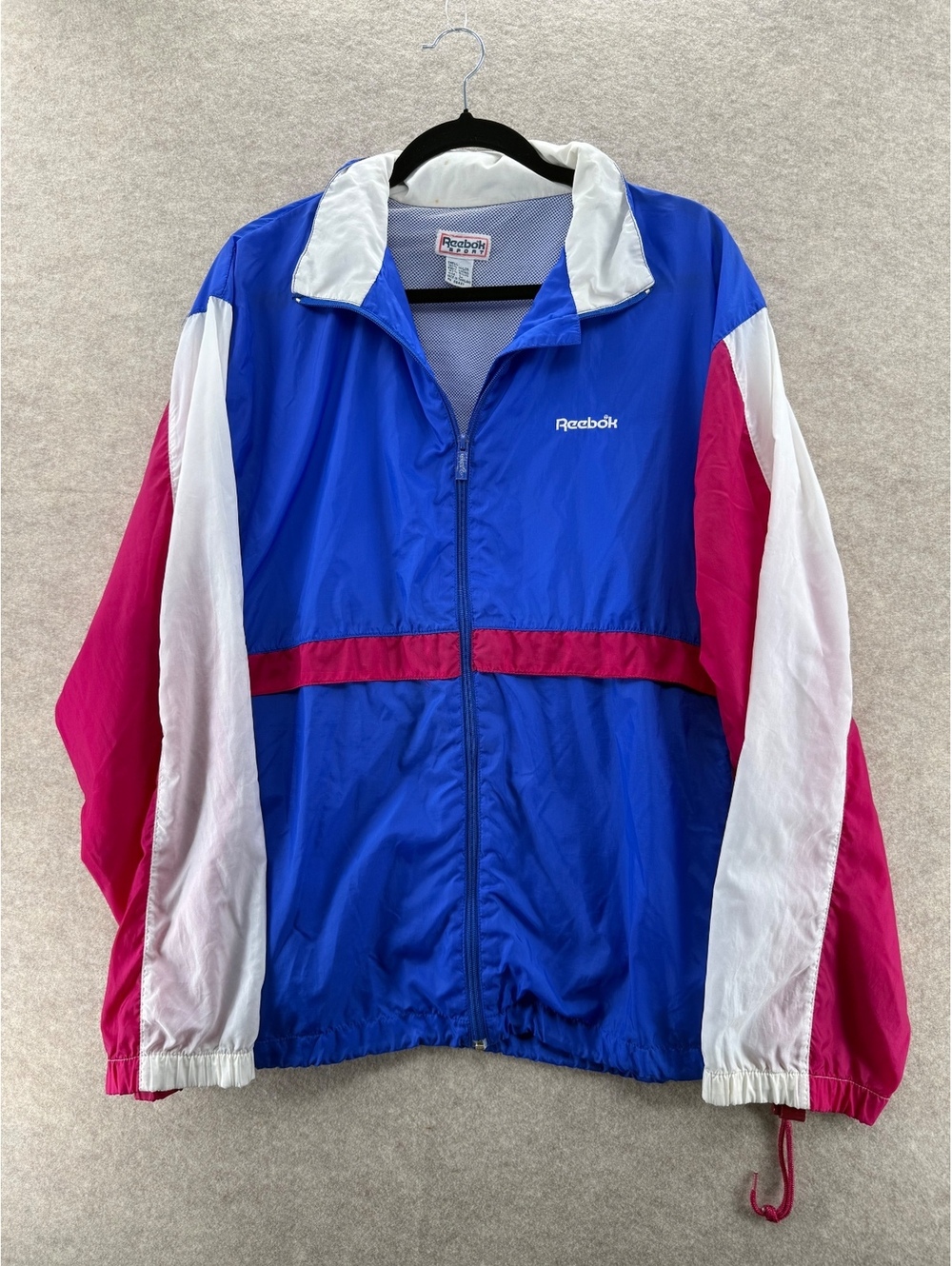 Vintage Reebok Sport Colorblock Packable Hood Windbreaker Jacket Blue Pink L